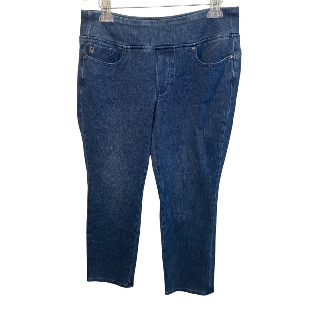 Belle by Kim Gravel Womens Blue Jeans Pull-On Cropped Stretch Denim 14P NEW